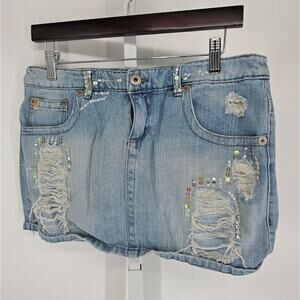 Vtg Y2K Z Cavaricci Womens Sz 9 Mini Skirt Light Wash Blue Jean Denim